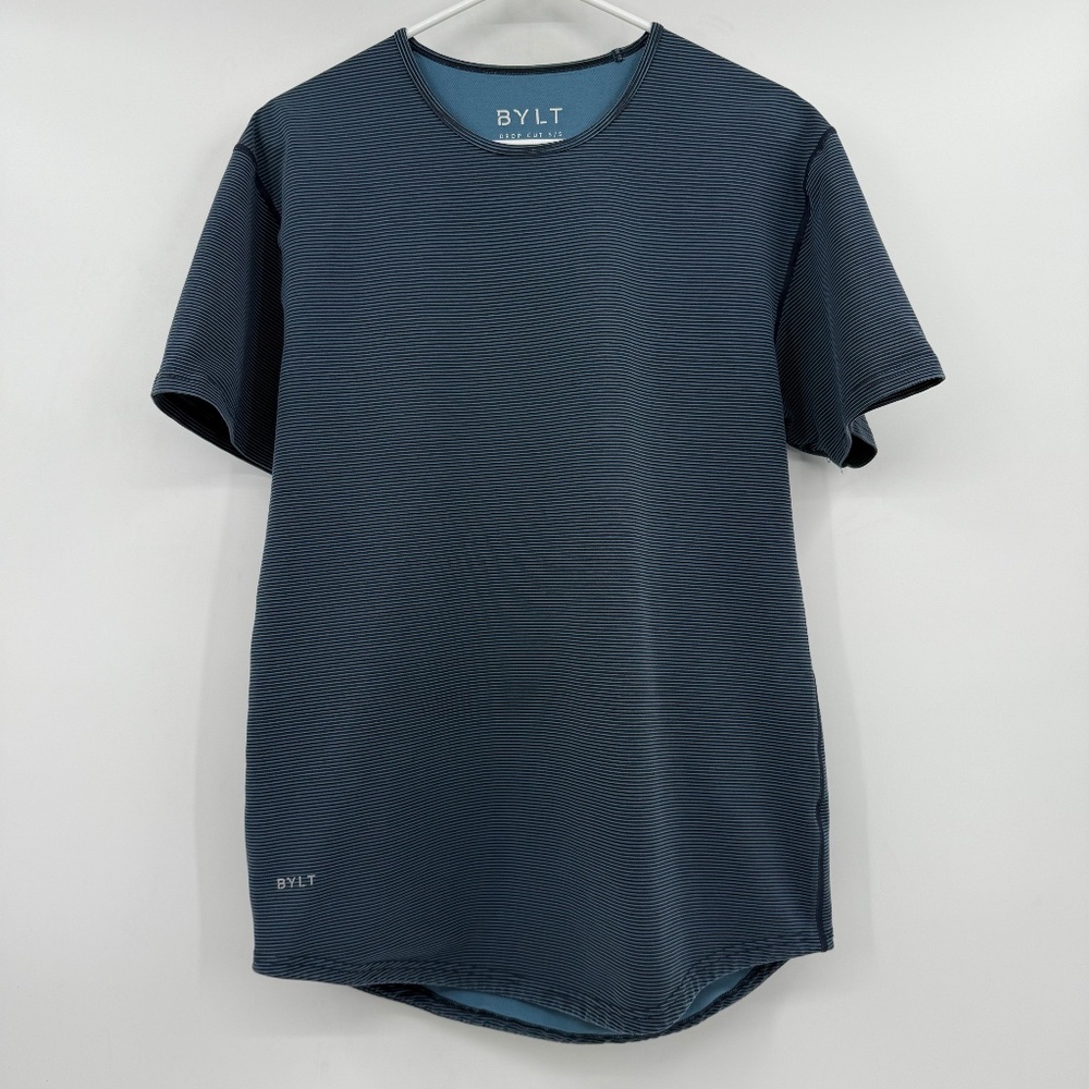 Bylt T Shirt Men Medium Blue Striped Short Sleeve Drop Cut Lux Stretch Casual